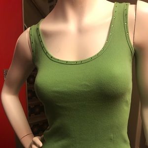 Green rhinestone trimmed tank top
